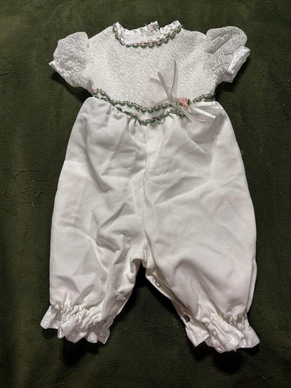 White Rose Cottage Romper Size 3-6 Months Infant Baby Girl Wedding Communion